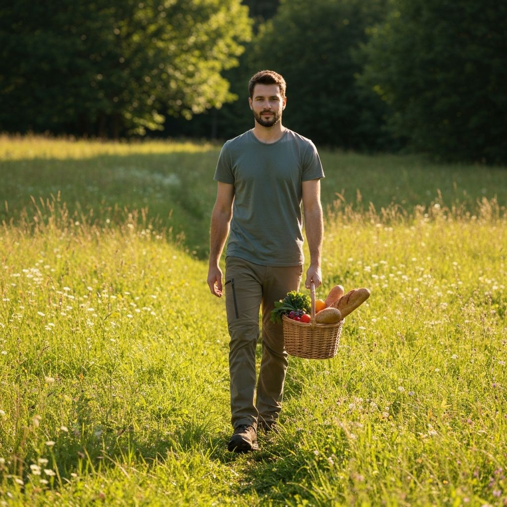 Person surrounded by healthy diverse foods and natural wellness